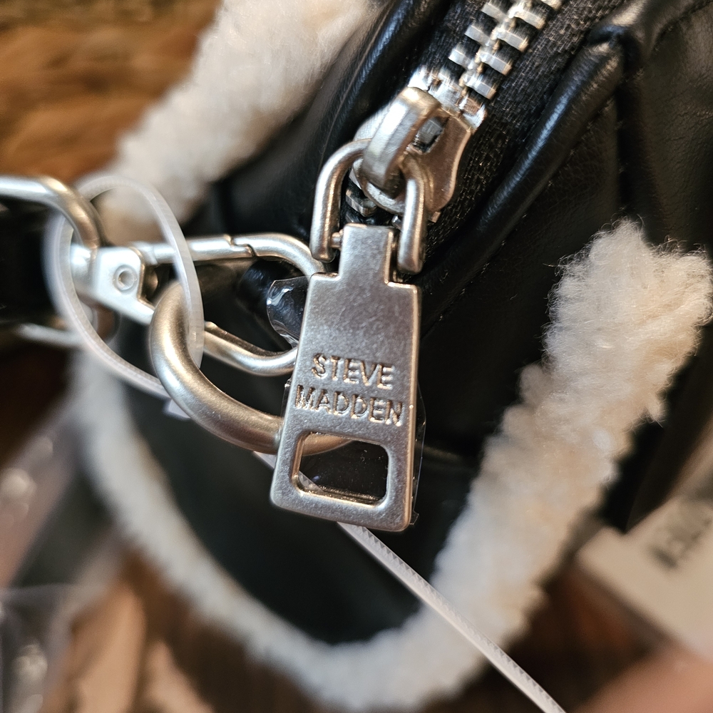 NWT Steve Madden Mini Sherpa & Leather Satchel Crossbody - Picture 6 of 6